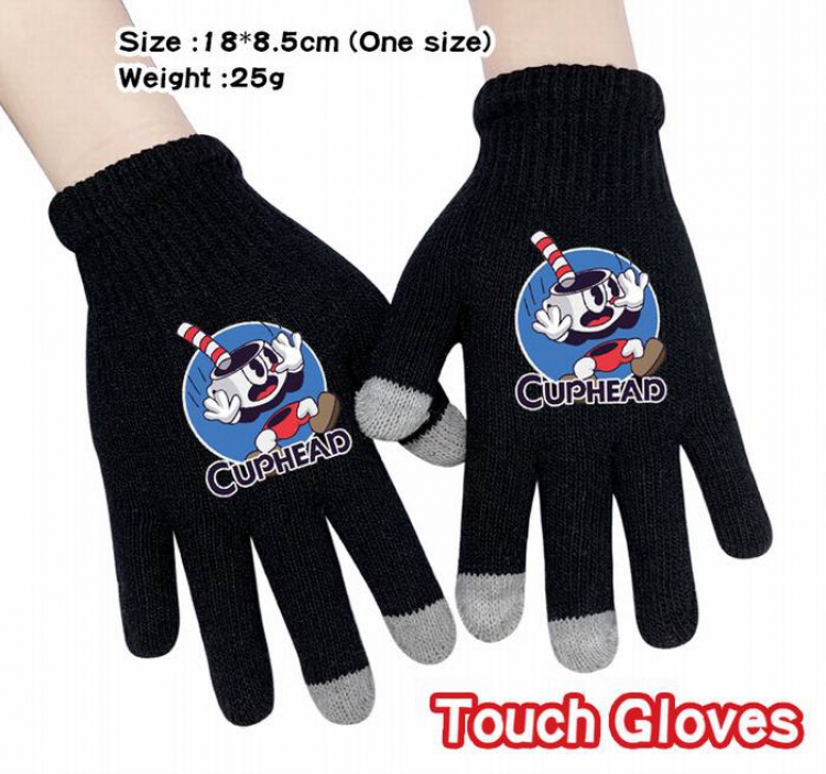 Cuphead-5A Black Anime knit full finger touch screen gloves