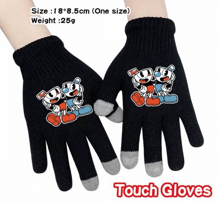 Cuphead-7A Black Anime knit full finger touch screen gloves