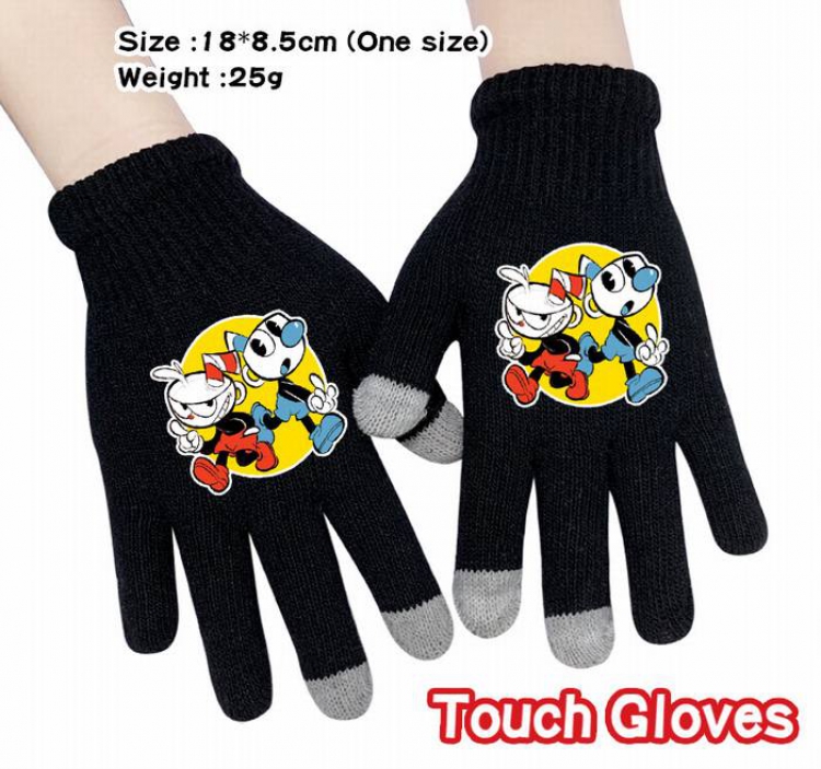 Cuphead-4A Black Anime knit full finger touch screen gloves