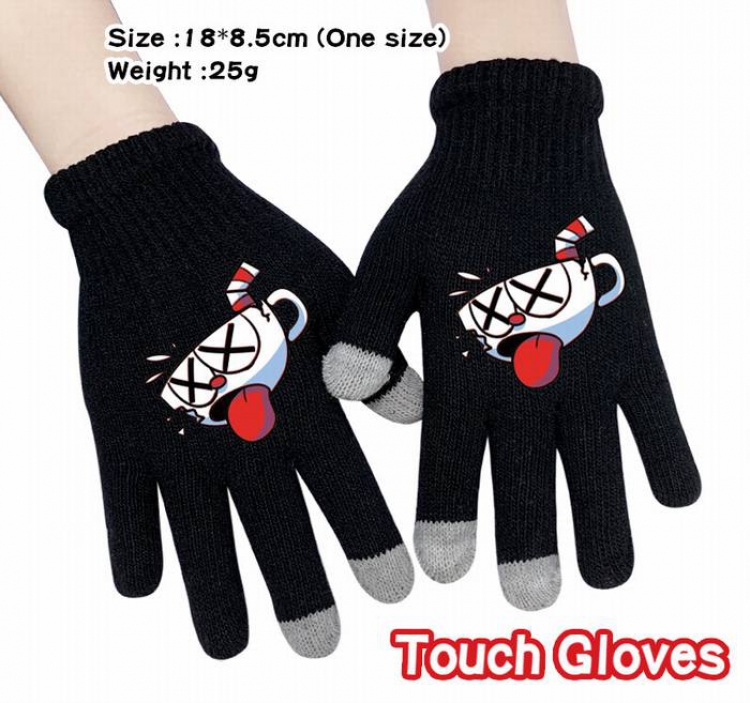 Cuphead-9A Black Anime knit full finger touch screen gloves