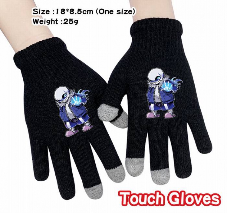 Undertable-14A Black Anime knit full finger touch screen gloves