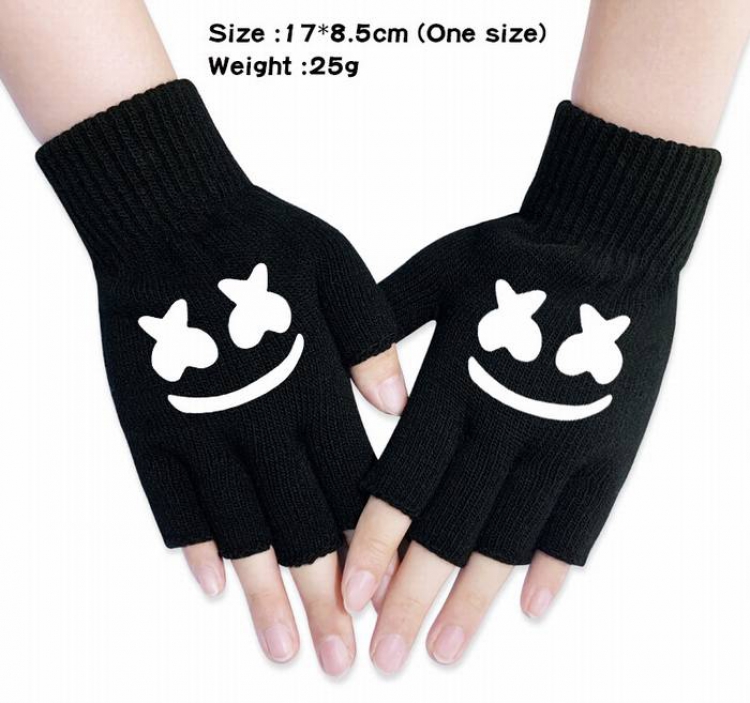 Marshmello-10A Black Anime knitted half finger gloves