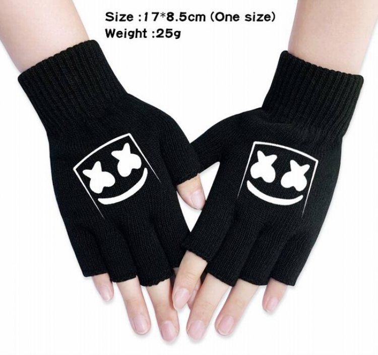 Marshmello-12A Black Anime knitted half finger gloves