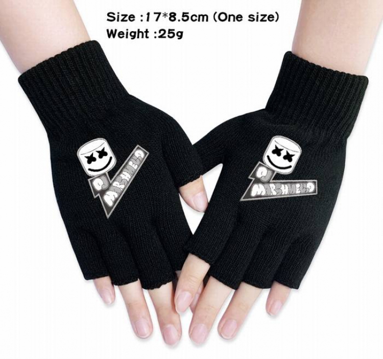 Marshmello-4A Black Anime knitted half finger gloves