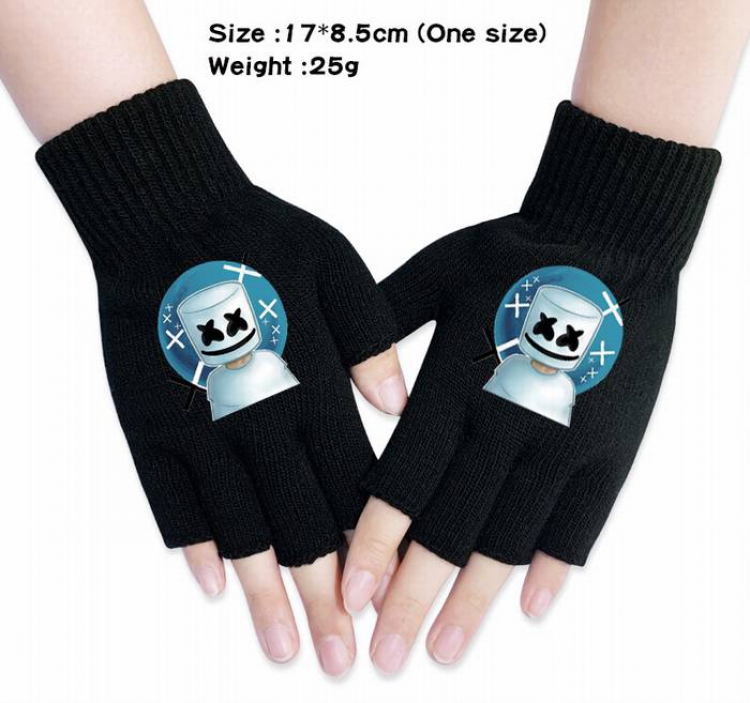 Marshmello-5A Black Anime knitted half finger gloves