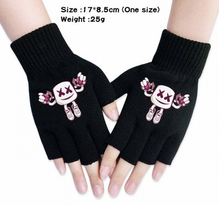 Marshmello-2A Black Anime knitted half finger gloves