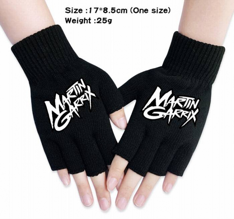 Marshmello-7A Black Anime knitted half finger gloves