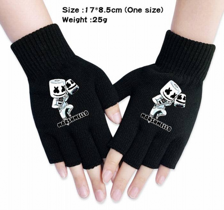 Marshmello-9A Black Anime knitted half finger gloves