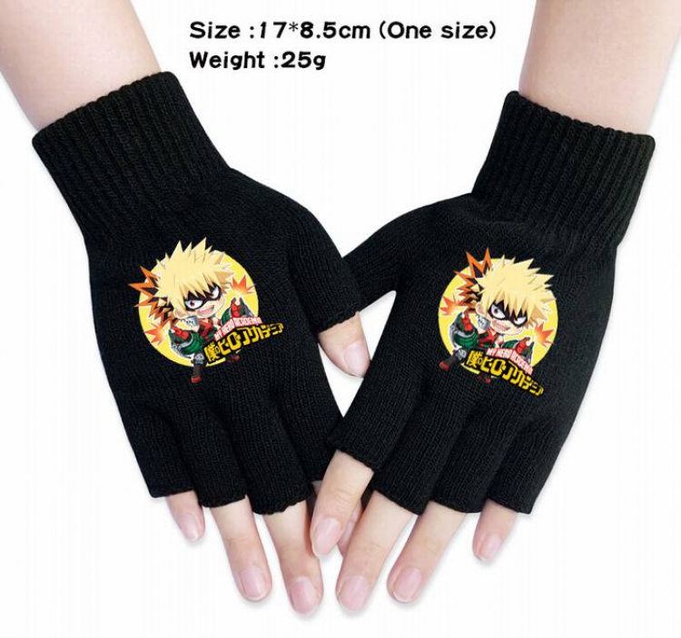 My Hero Academia-10A Black Anime knitted half finger gloves