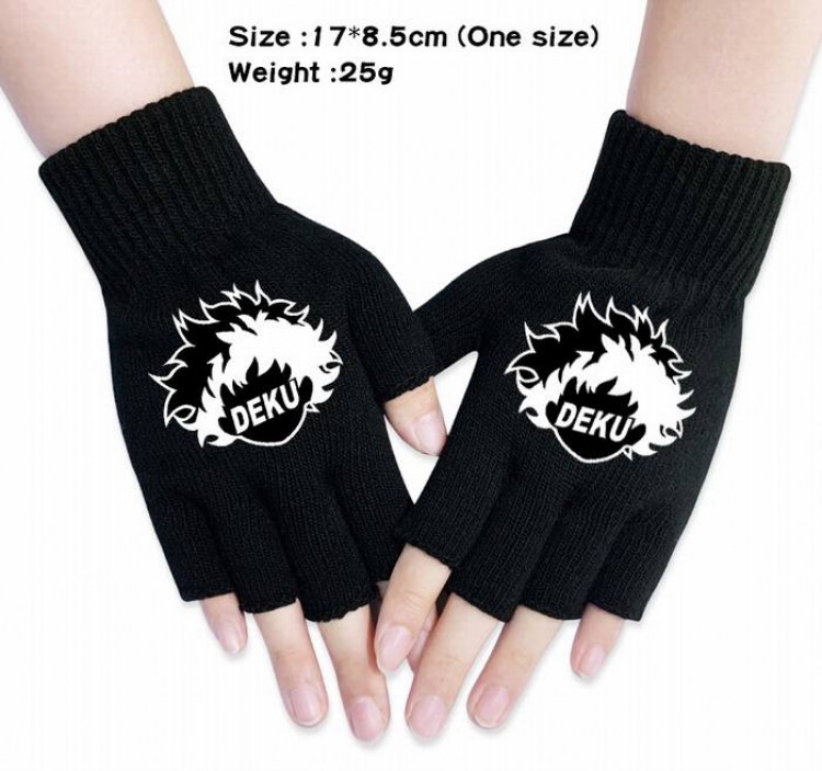 My Hero Academia-15A Black Anime knitted half finger gloves
