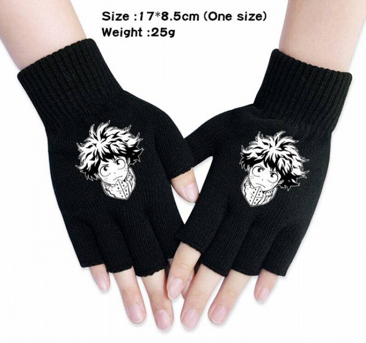 My Hero Academia-14A Black Anime knitted half finger gloves