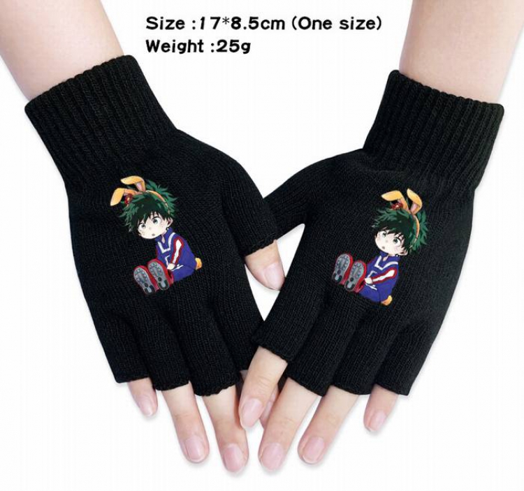 My Hero Academia-18A Black Anime knitted half finger gloves