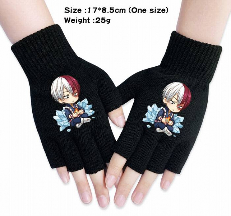 My Hero Academia-19A Black Anime knitted half finger gloves