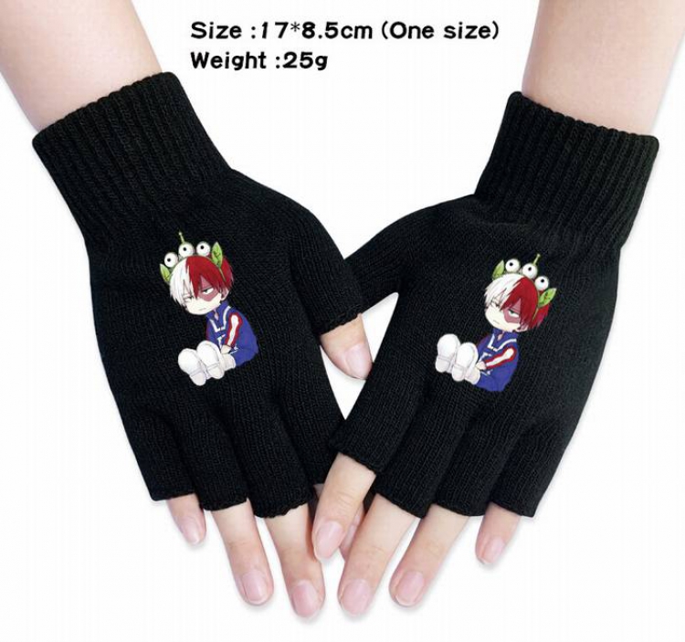 My Hero Academia-20A Black Anime knitted half finger gloves