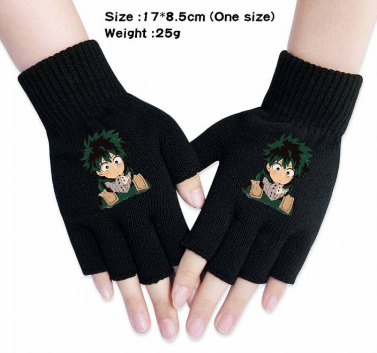 My Hero Academia-24A Black Anime knitted half finger gloves
