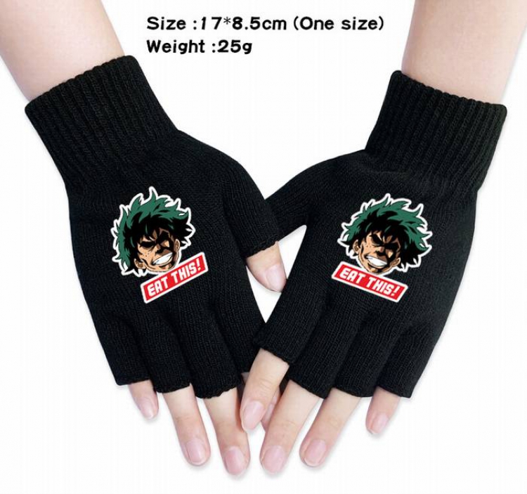 My Hero Academia-28A Black Anime knitted half finger gloves