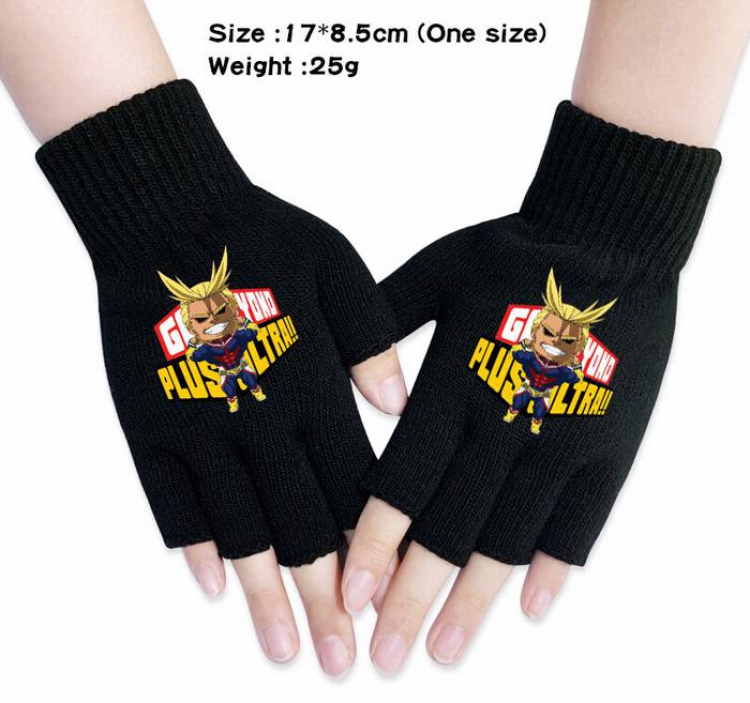My Hero Academia-26A Black Anime knitted half finger gloves