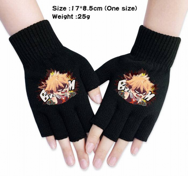 My Hero Academia-2A Black Anime knitted half finger gloves
