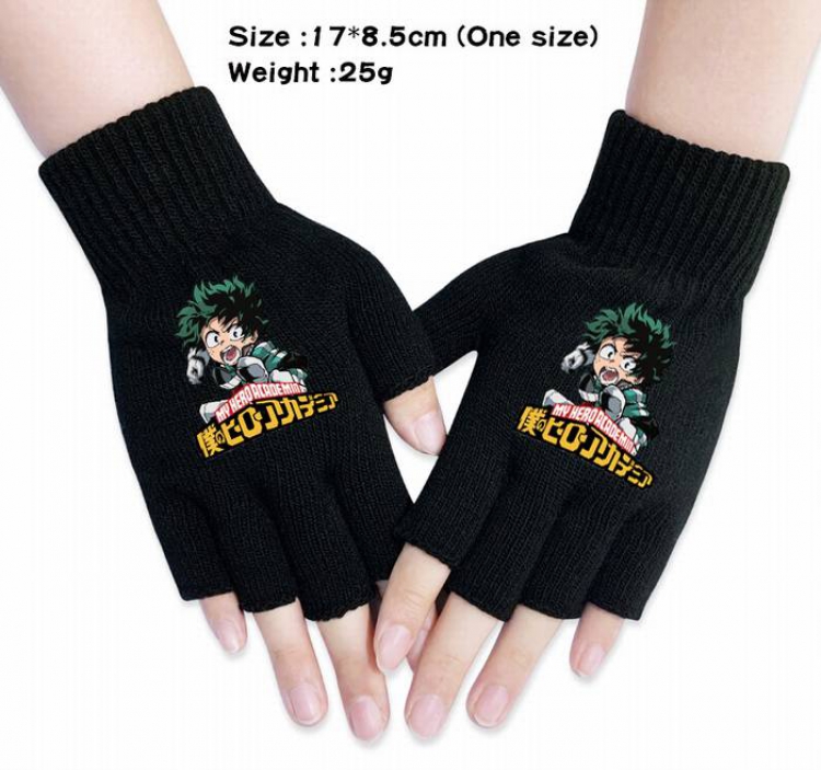 My Hero Academia-5A Black Anime knitted half finger gloves
