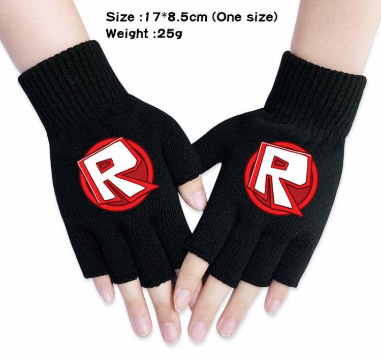 Roblox-2A Black Anime knitted half finger gloves