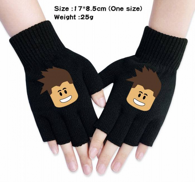 Roblox-6A Black Anime knitted half finger gloves