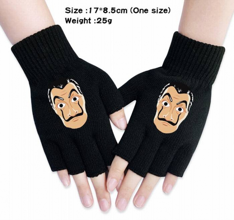 House of Paper-10A Black Anime knitted half finger gloves