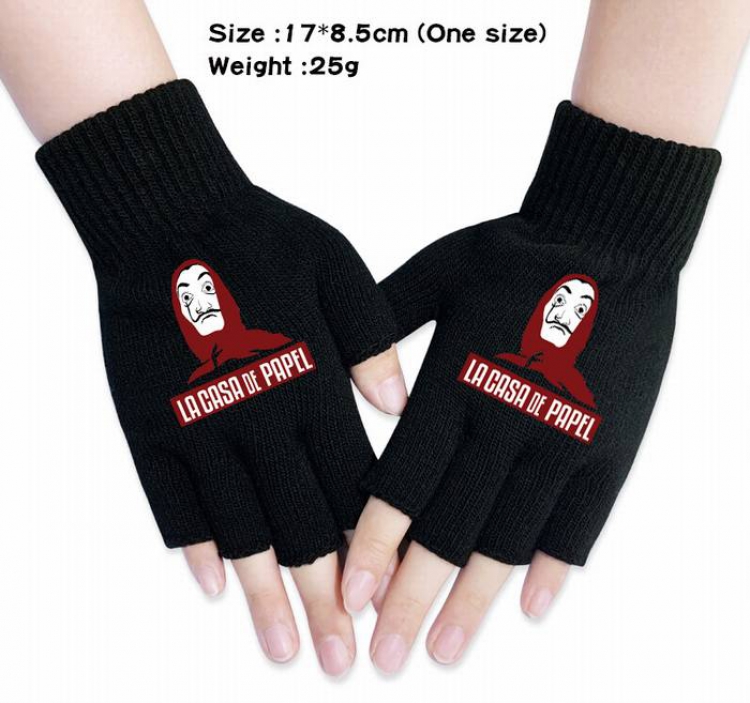 House of Paper-4A Black Anime knitted half finger gloves