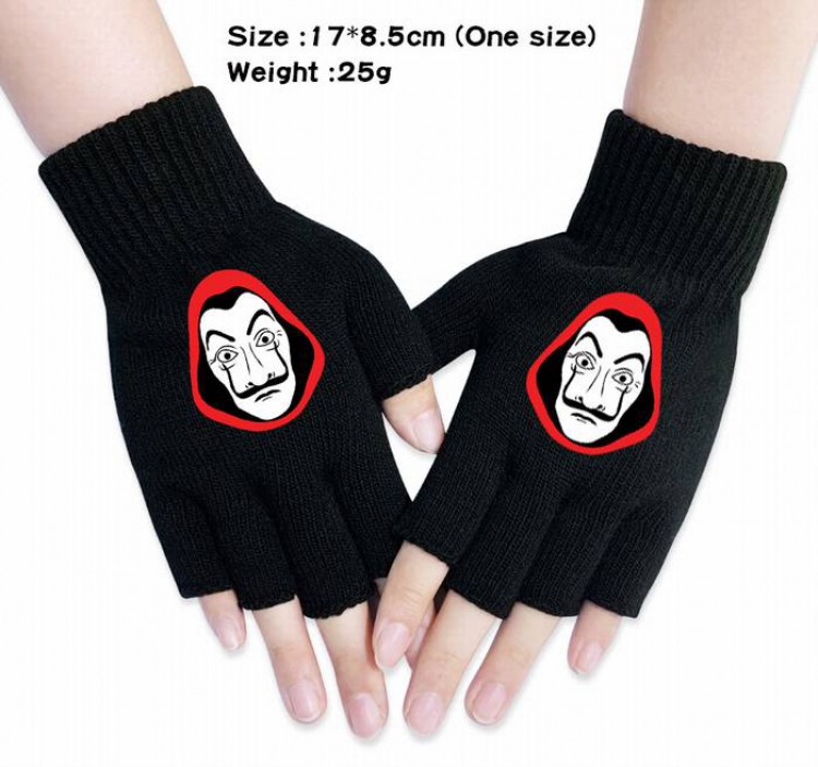 House of Paper-3A Black Anime knitted half finger gloves