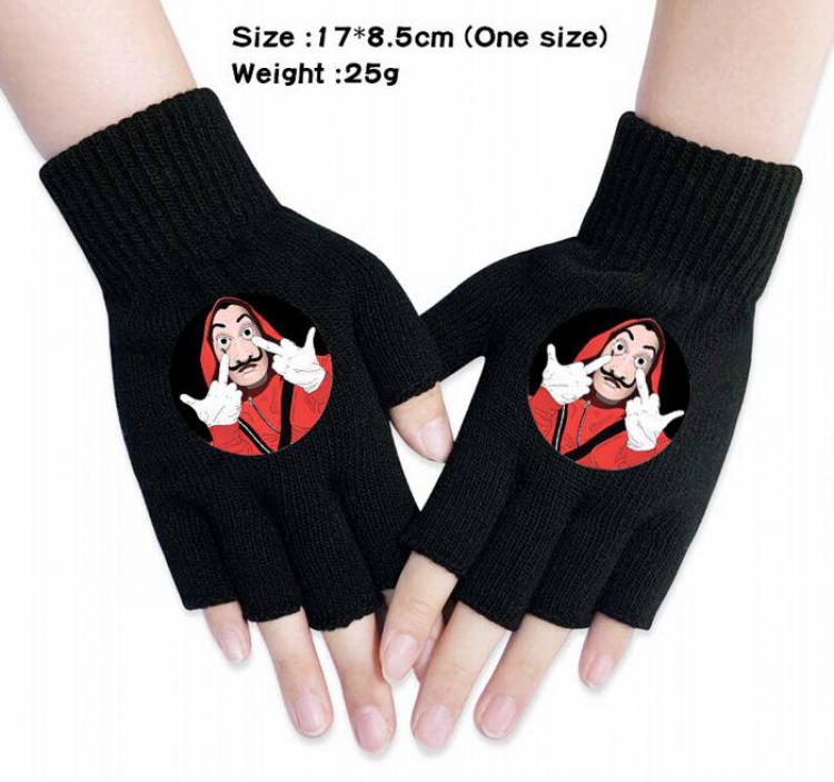 House of Paper-5A Black Anime knitted half finger gloves