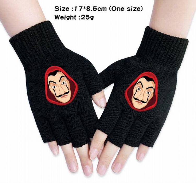 House of Paper-1A Black Anime knitted half finger gloves