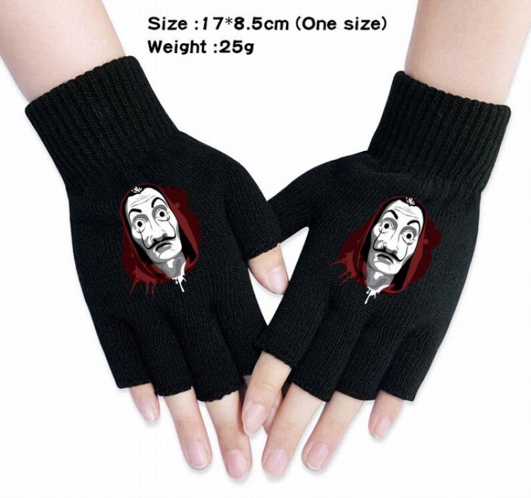House of Paper-2A Black Anime knitted half finger gloves