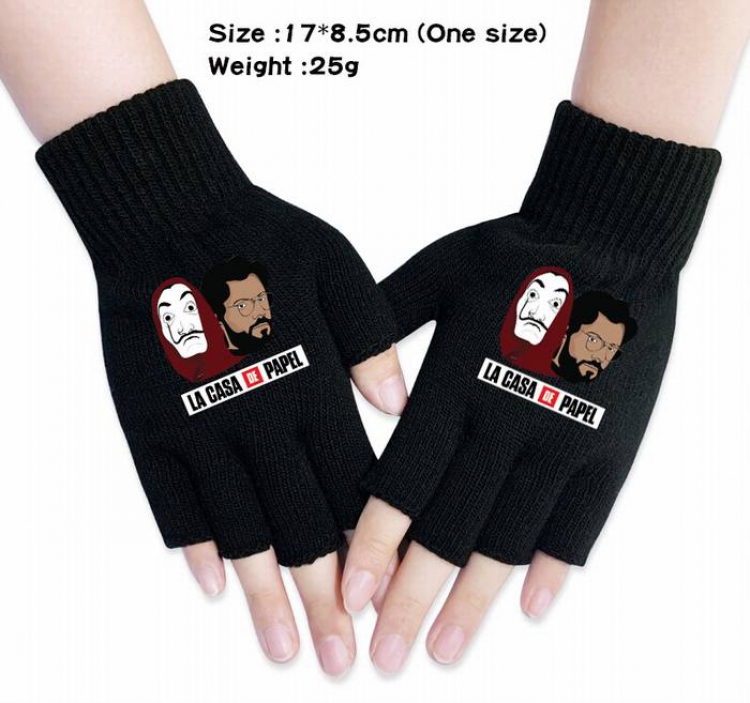 House of Paper-9A Black Anime knitted half finger gloves