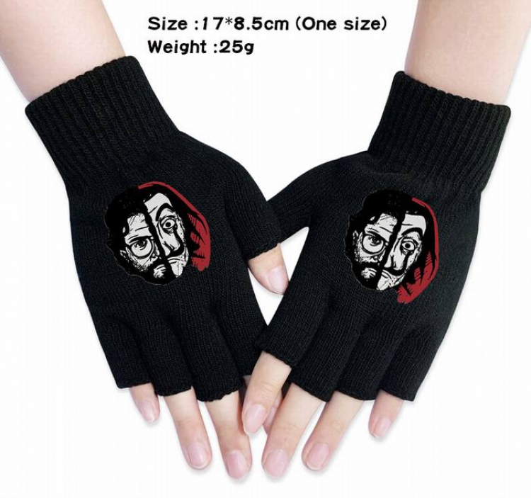 House of Paper-7A Black Anime knitted half finger gloves