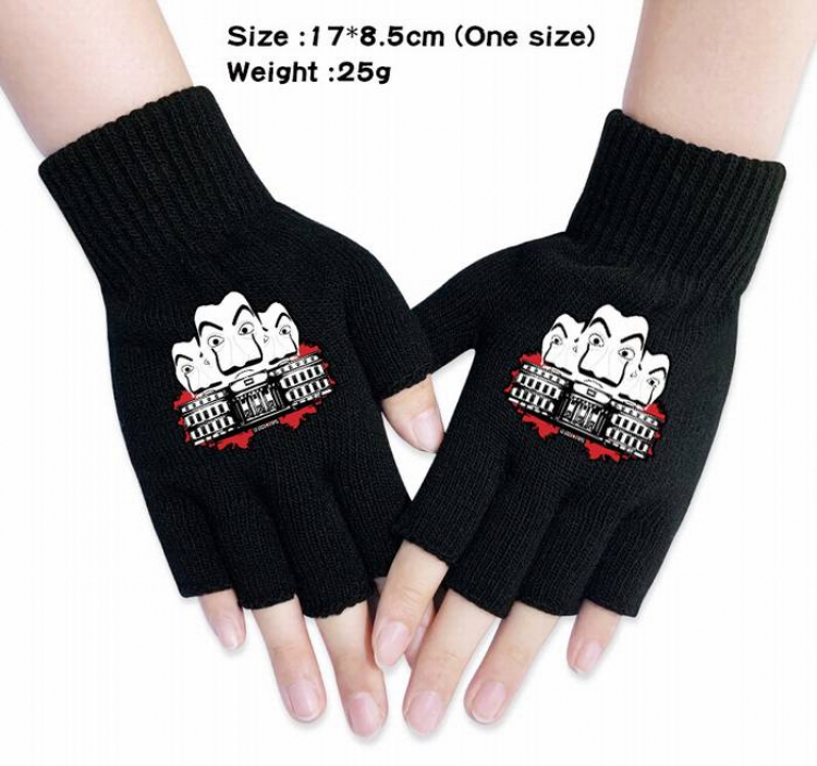 House of Paper-8A Black Anime knitted half finger gloves