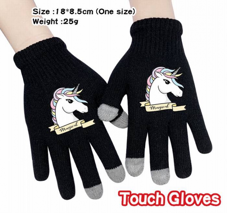 Unicorn-10A Black Anime knit full finger touch screen gloves