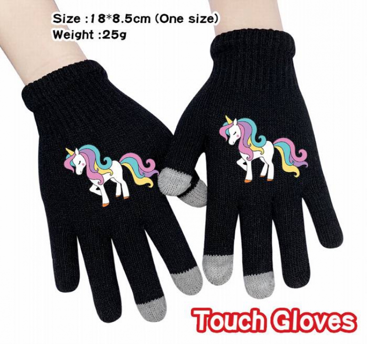 Unicorn-11A Black Anime knit full finger touch screen gloves