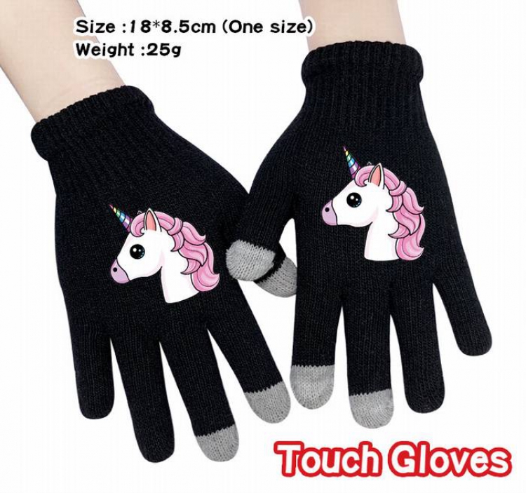Unicorn-12A Black Anime knit full finger touch screen gloves