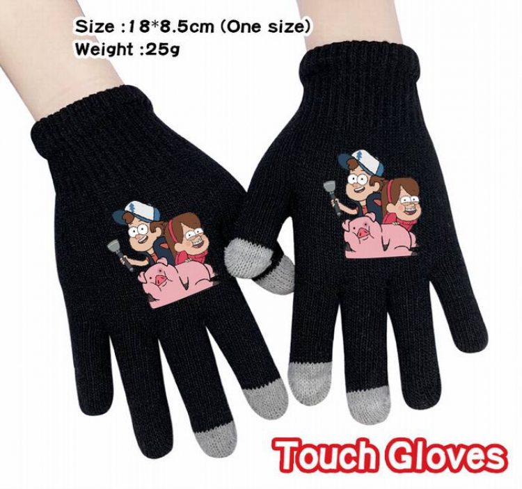 Gravity Falls-7A Black Anime knit full finger touch screen gloves