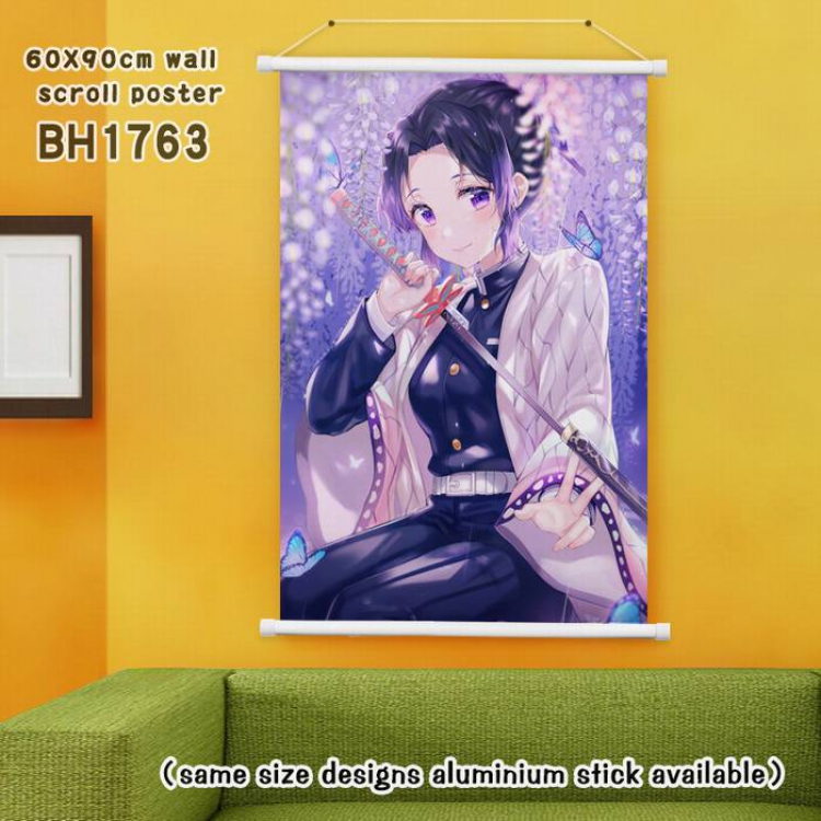 Demon Slayer Kimets White Plastic rod Cloth painting Wall Scroll 60X90CM BH1763