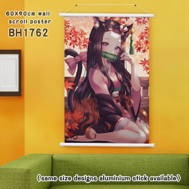 Demon Slayer Kimets White Plastic rod Cloth painting Wall Scroll 60X90CM BH1762