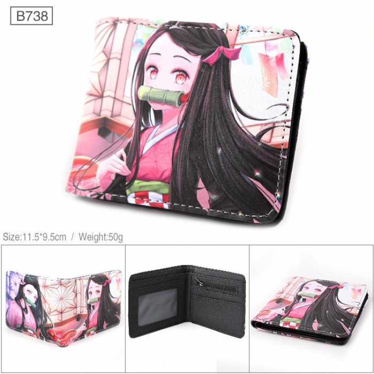 Demon Slayer Kimets Full color PU twill two fold short wallet B738