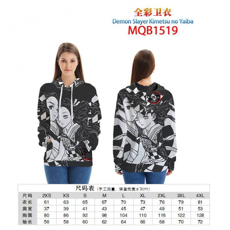 Demon Slayer Kimets Full color zipper hooded Patch pocket Coat Hoodie 9 sizes from XXS to 4XL MQB1519