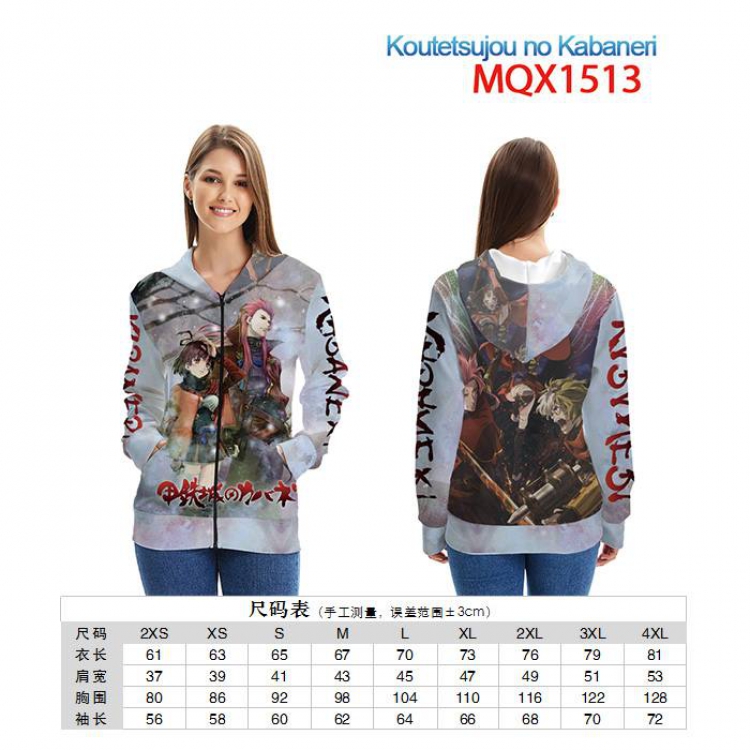 Koutetsujou no Kabaneri Full color zipper hooded Patch pocket Coat Hoodie 9 sizes from XXS to 4XL MQX 1513