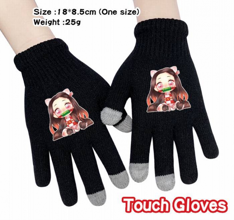 Demon Slayer Kimets-13A Black Anime knit full finger touch screen gloves