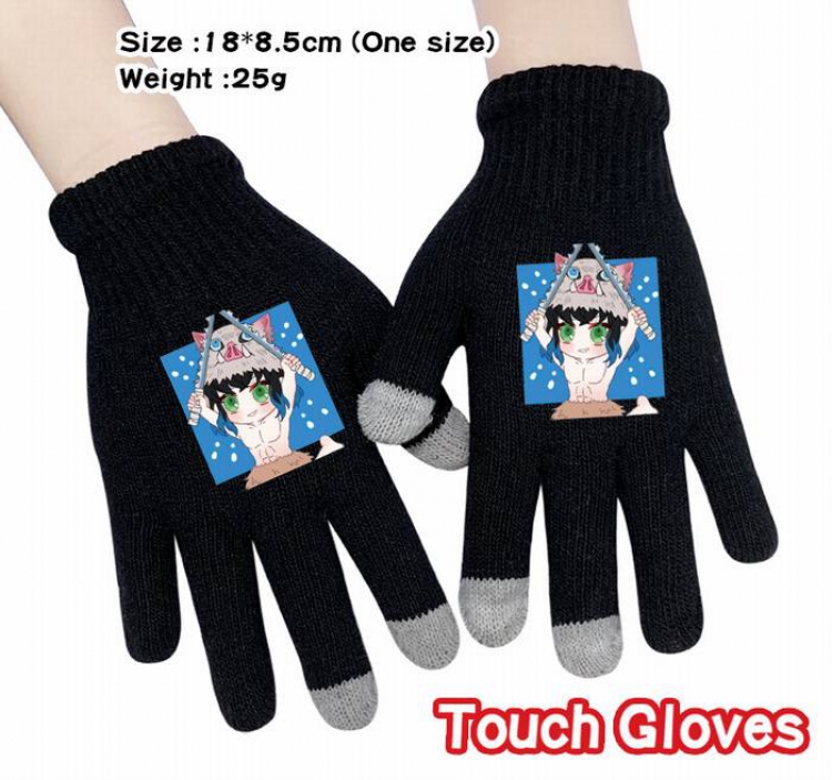 Demon Slayer Kimets-11A Black Anime knit full finger touch screen gloves