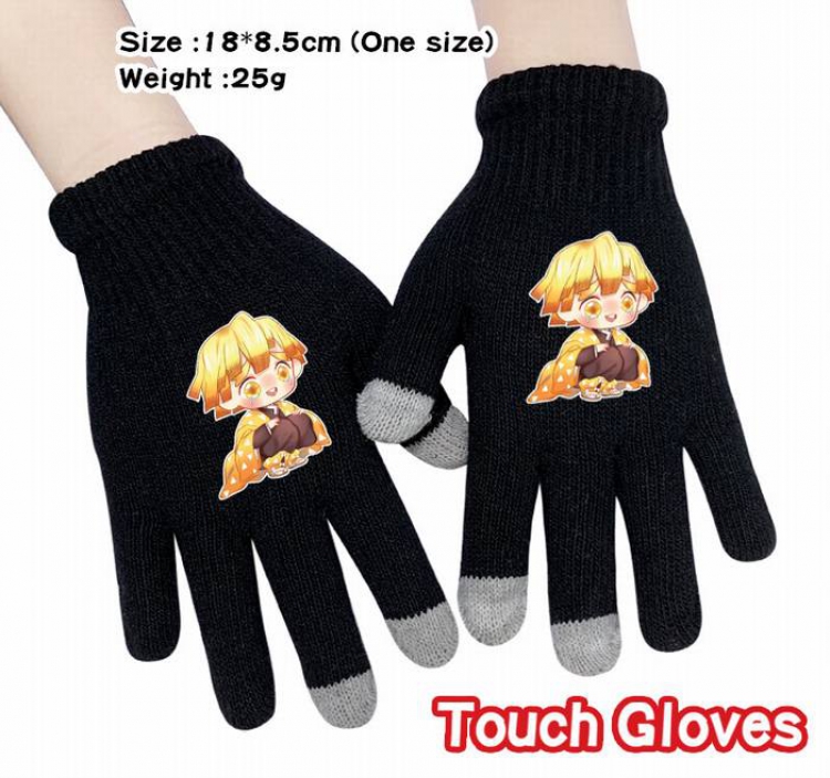 Demon Slayer Kimets-15A Black Anime knit full finger touch screen gloves