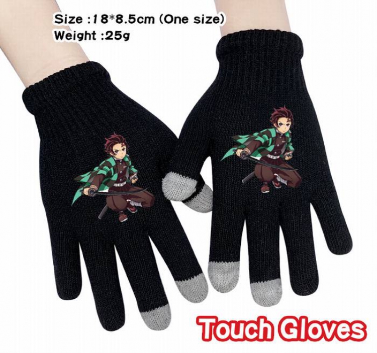 Demon Slayer Kimets-16A Black Anime knit full finger touch screen gloves