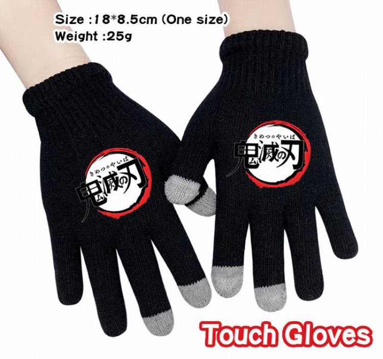 Demon Slayer Kimets-18A Black Anime knit full finger touch screen gloves