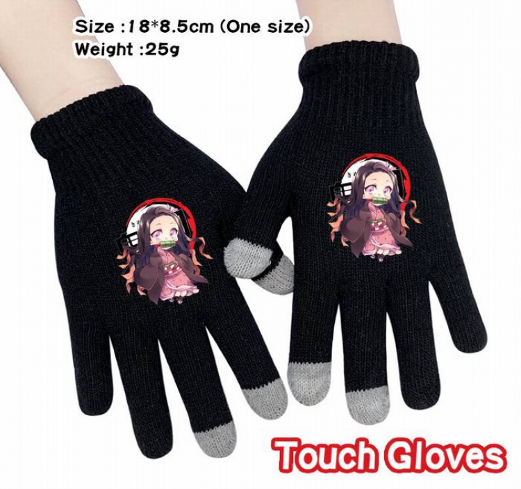 Demon Slayer Kimets-1A Black Anime knit full finger touch screen gloves