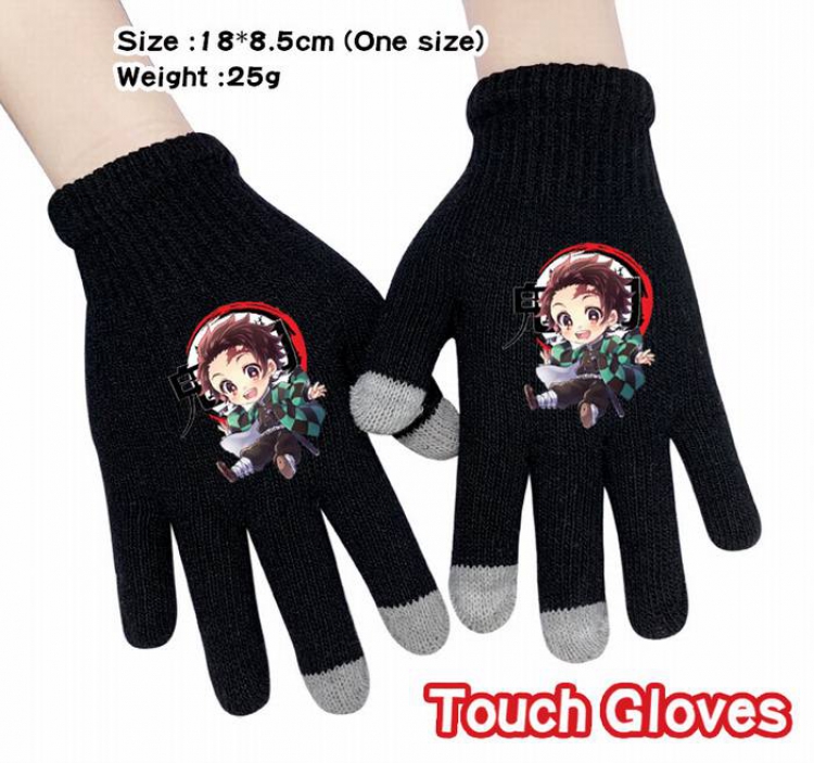 Demon Slayer Kimets-3A Black Anime knit full finger touch screen gloves